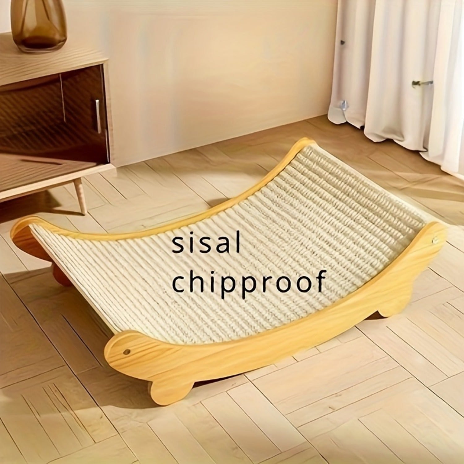 Wooden Cat Scratcher & Lounger — Compact Linen-Covered Design