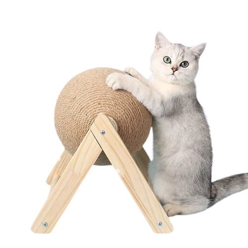 Sisal Rope Cat Scratching Ball — Natural Wood & Hemp Scratcher