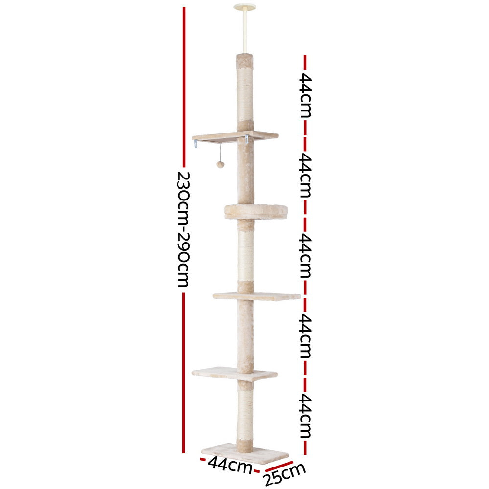 i.Pet Floor-to-Ceiling Cat Tree (230–290cm) | 5 Platforms & Sisal Posts