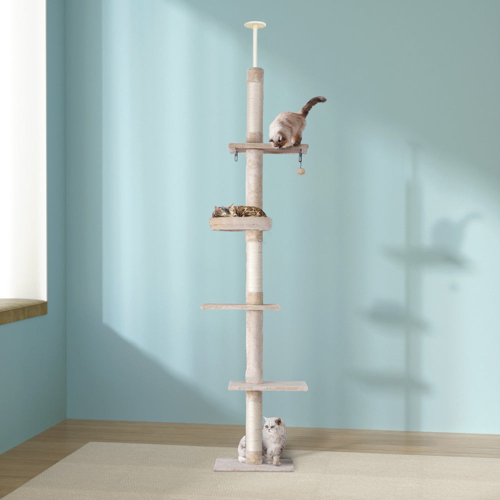 i.Pet Floor-to-Ceiling Cat Tree (230–290cm) | 5 Platforms & Sisal Posts