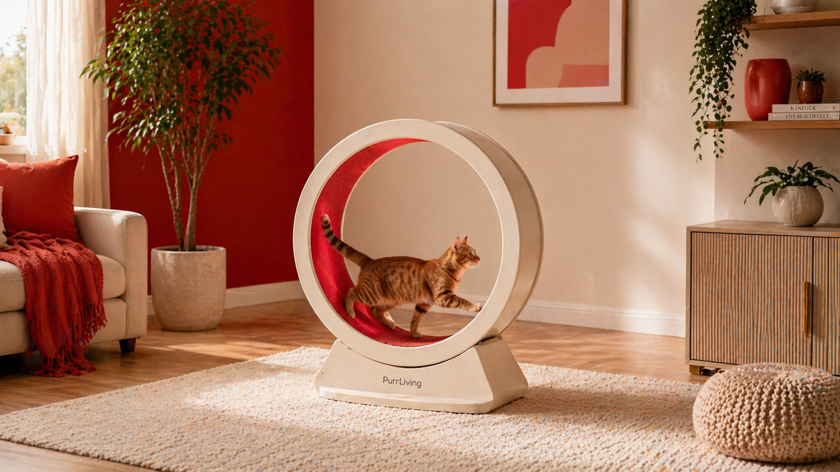 cat exercise wheel in modern interior