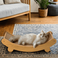 Wooden Cat Scratcher & Lounger — Compact Linen-Covered Design